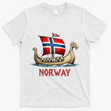 Norwegian Viking Ship Flag Boat Norway Heritage T-Shirt - White