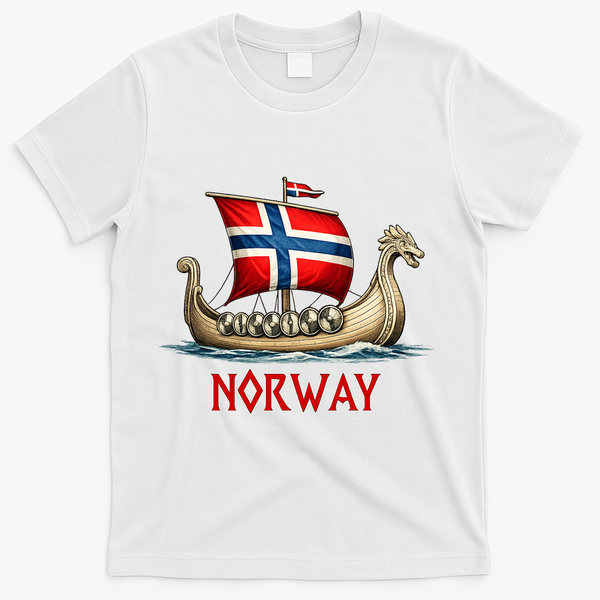 Norwegian Viking Ship Flag Boat Norway Heritage T-Shirt - White