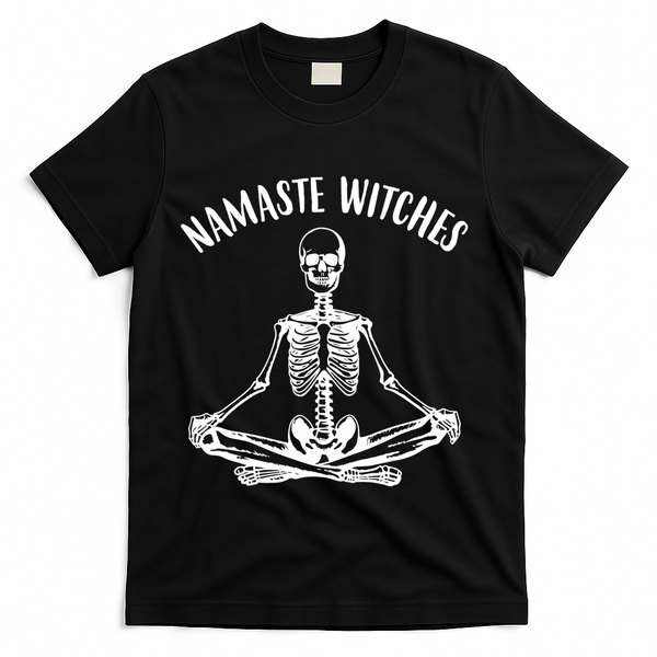 Namaste Witches Skeleton Halloween Yoga T-Shirt - Black