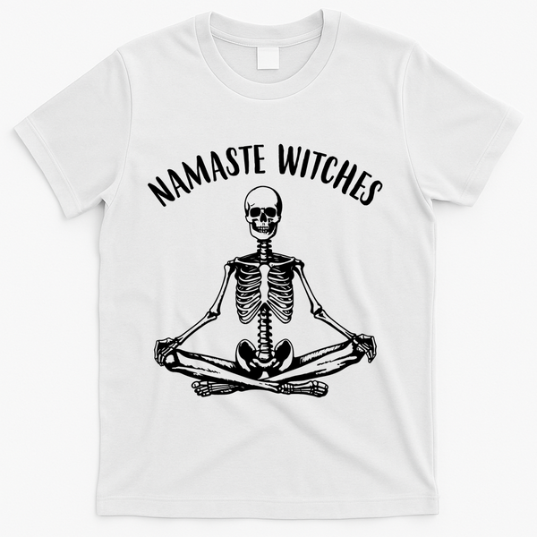 Namaste Witches Skeleton Halloween Yoga T-Shirt - White