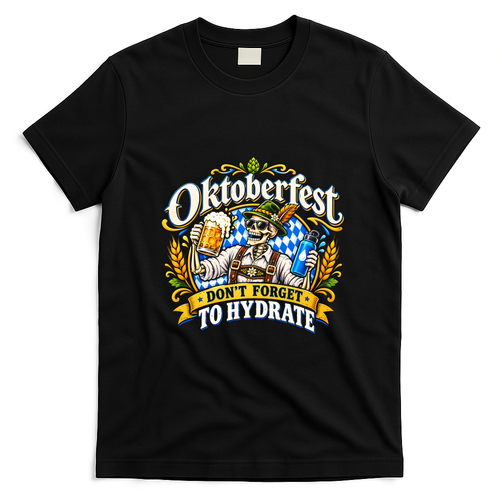 Oktoberfest Funny Skeleton Beer Lover Gifts Cheers Drinking Team German Festival T-Shirt - Black