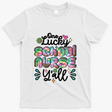 One Lucky School Nurse YAll Leopard Tie Dye Back To School Funny Gift T-Shirt - White