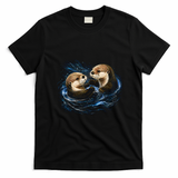 Otters Playing In The Water Fun Wildlife T-Shirt - Black