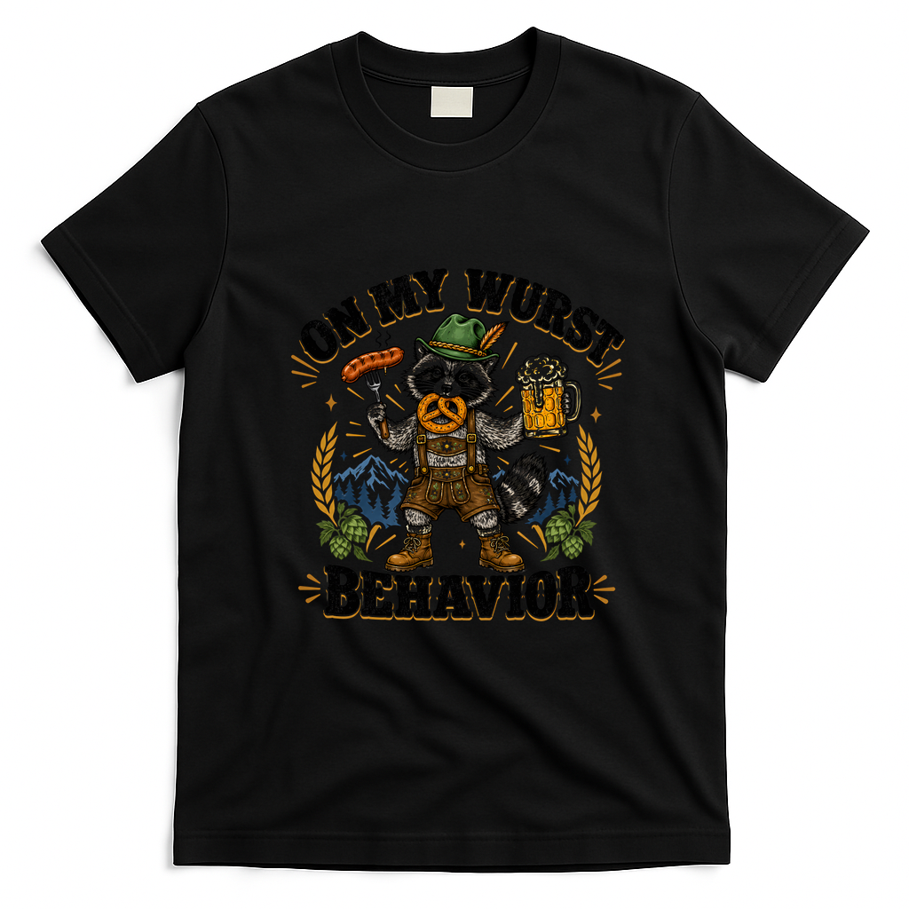 Oktoberfest Raccoon Funny Beer Drinking Fall Festival German T-Shirt - Black