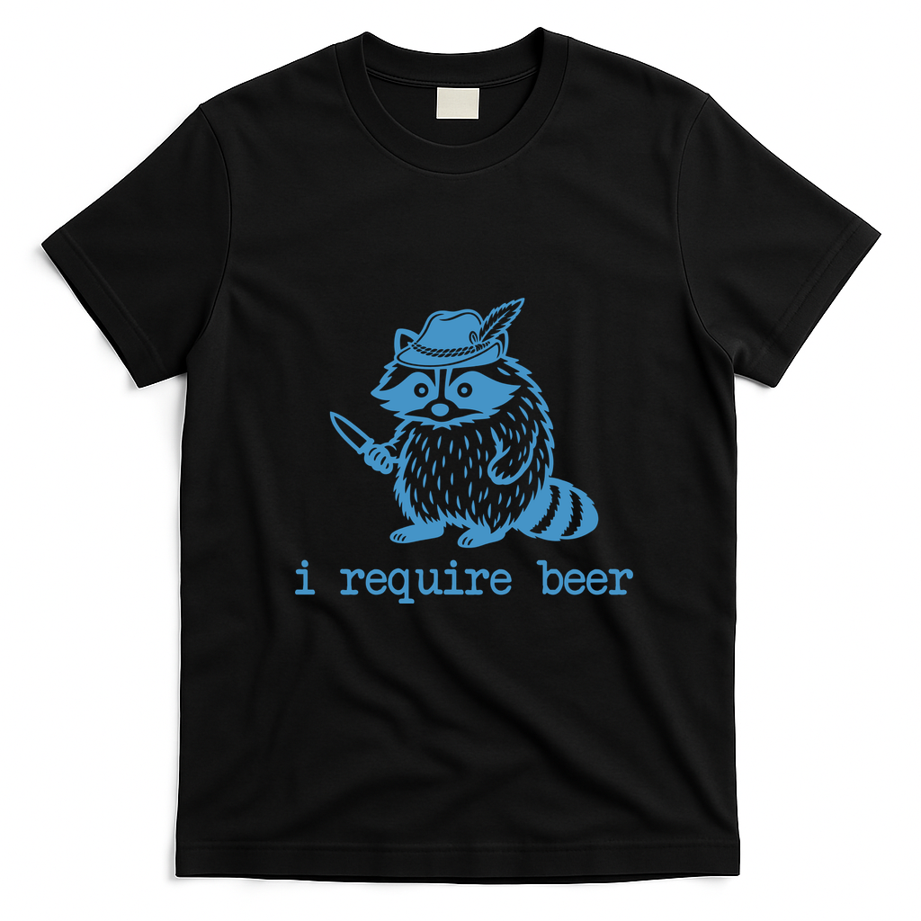 Oktoberfest Racoon I Requre Beer Funny T-Shirt - Black