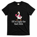 Off To Fight The Bad Cells Boxing Duck Pink Gloves Fighting Against Breast Cancer T-Shirt - Black
