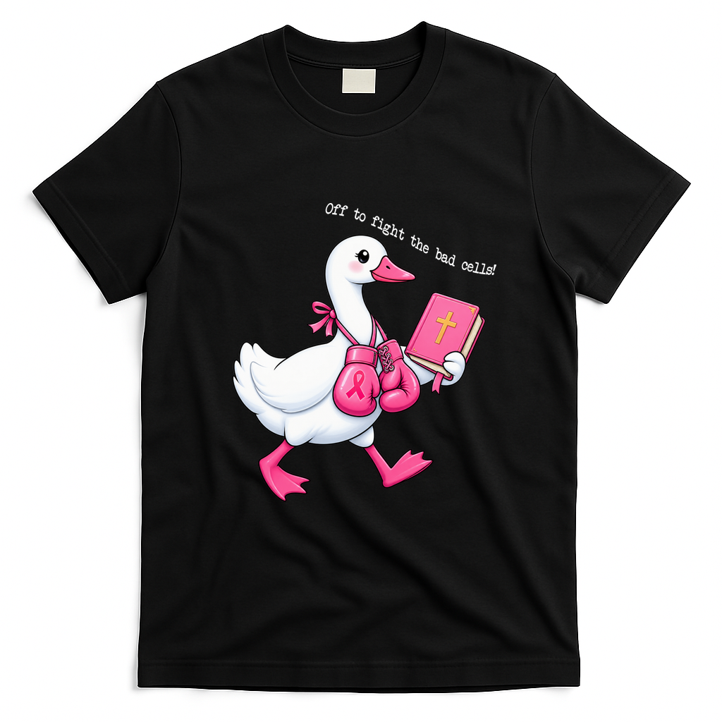 Off To Fight The Bad Cells Christian Faith Breast Cancer T-Shirt - Black