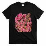 Pink Bling Cowgirl Guitar Western Rhinestone T-Shirt - Black