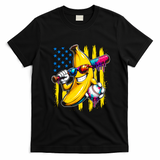 Patriotic Banana Characte Baseball American Flag T-Shirt - Black