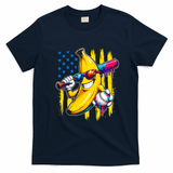 Patriotic Banana Characte Baseball American Flag T-Shirt - Navy Blue