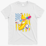 Patriotic Banana Characte Baseball American Flag T-Shirt - White