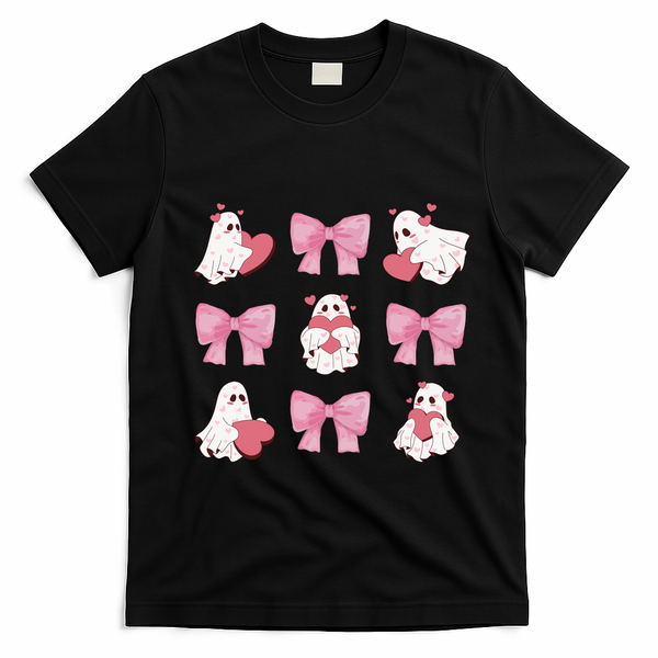 Pink Coquette Spooky Girly Halloween T-Shirt - Black