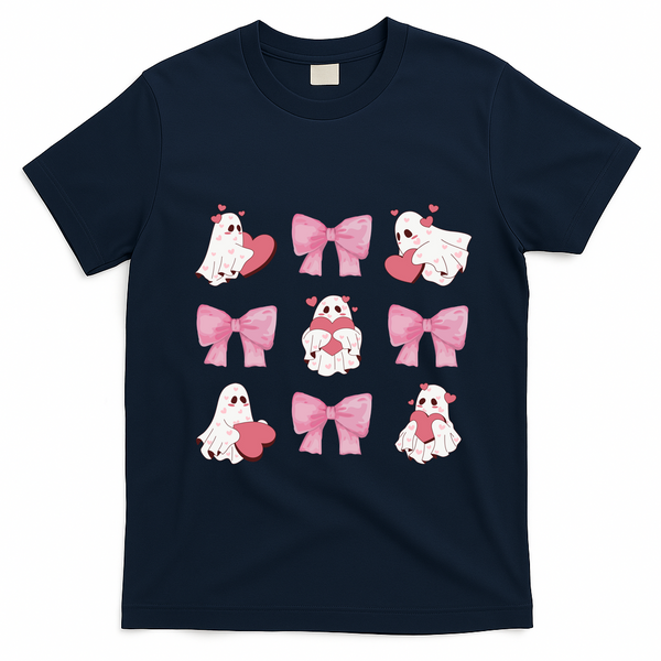 Pink Coquette Spooky Girly Halloween T-Shirt - Navy Blue