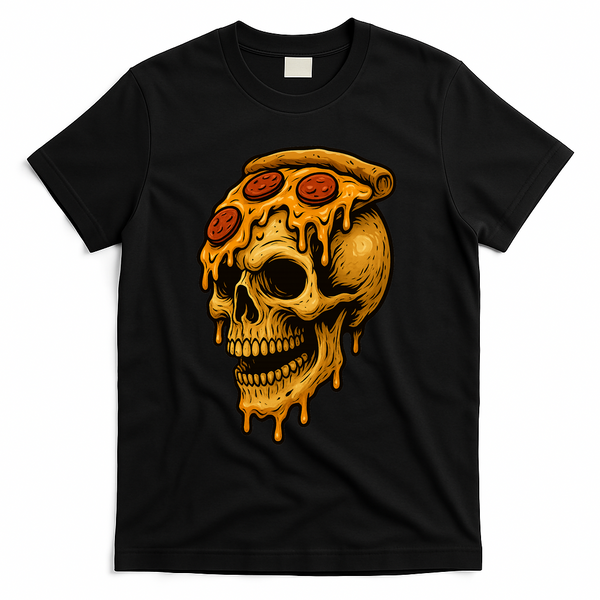 Pizza Food Skull Horror T-Shirt - Black