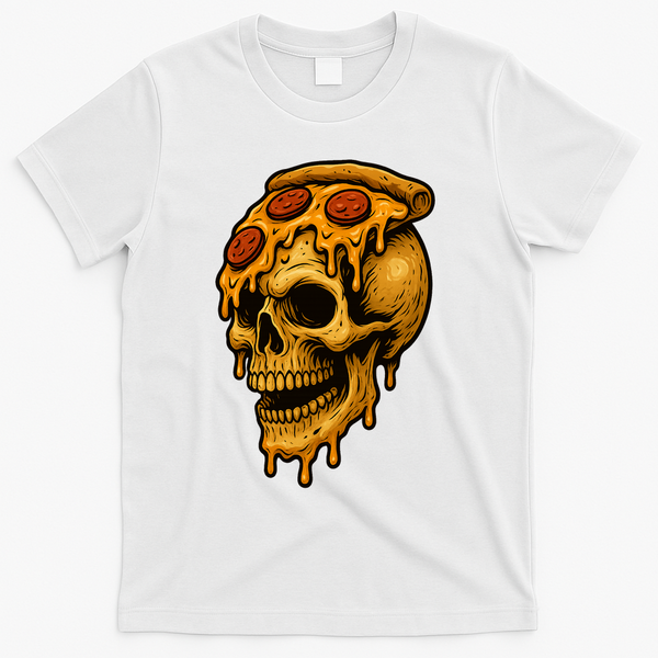 Pizza Food Skull Horror T-Shirt - White