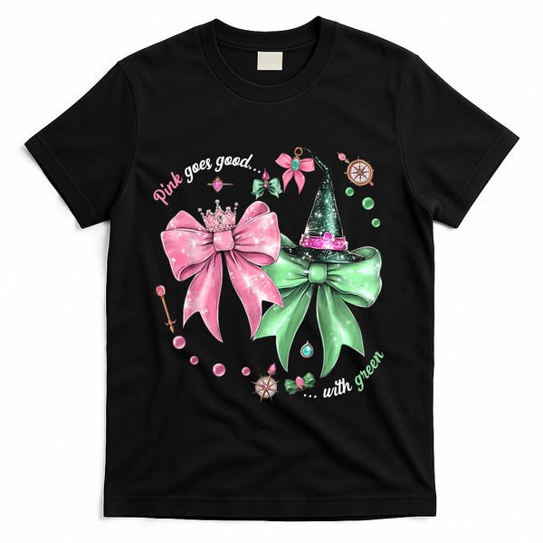Pink Goes Good With Green Funny Halloween Witch T-Shirt - Black