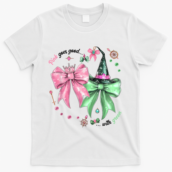 Pink Goes Good With Green Funny Halloween Witch T-Shirt - White