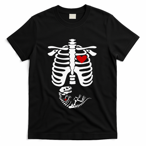 Pregnant Halloween Costume Dinosaur Skeleton Pregnant Mom T-Shirt - Black
