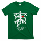 Pregnant Halloween Costume Dinosaur Skeleton Pregnant Mom T-Shirt - Green