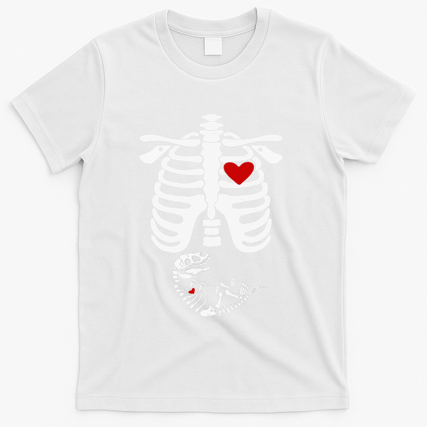 Pregnant Halloween Costume Dinosaur Skeleton Pregnant Mom T-Shirt - White