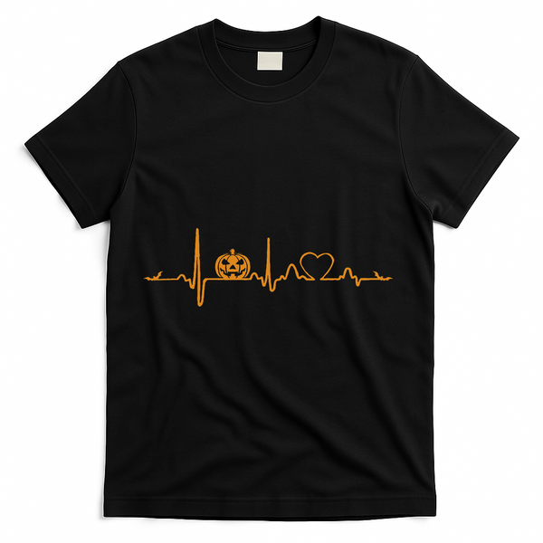 Pumpkin Heartbeat Halloween T-Shirt - Black