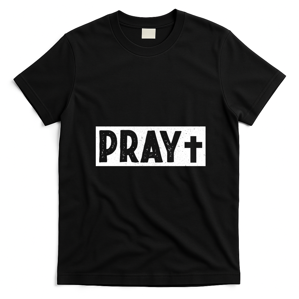 Pray Logo Christian Cross T-Shirt - Black