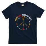 Peace Love Rock And Roll Guitars Music T-Shirt - Navy Blue