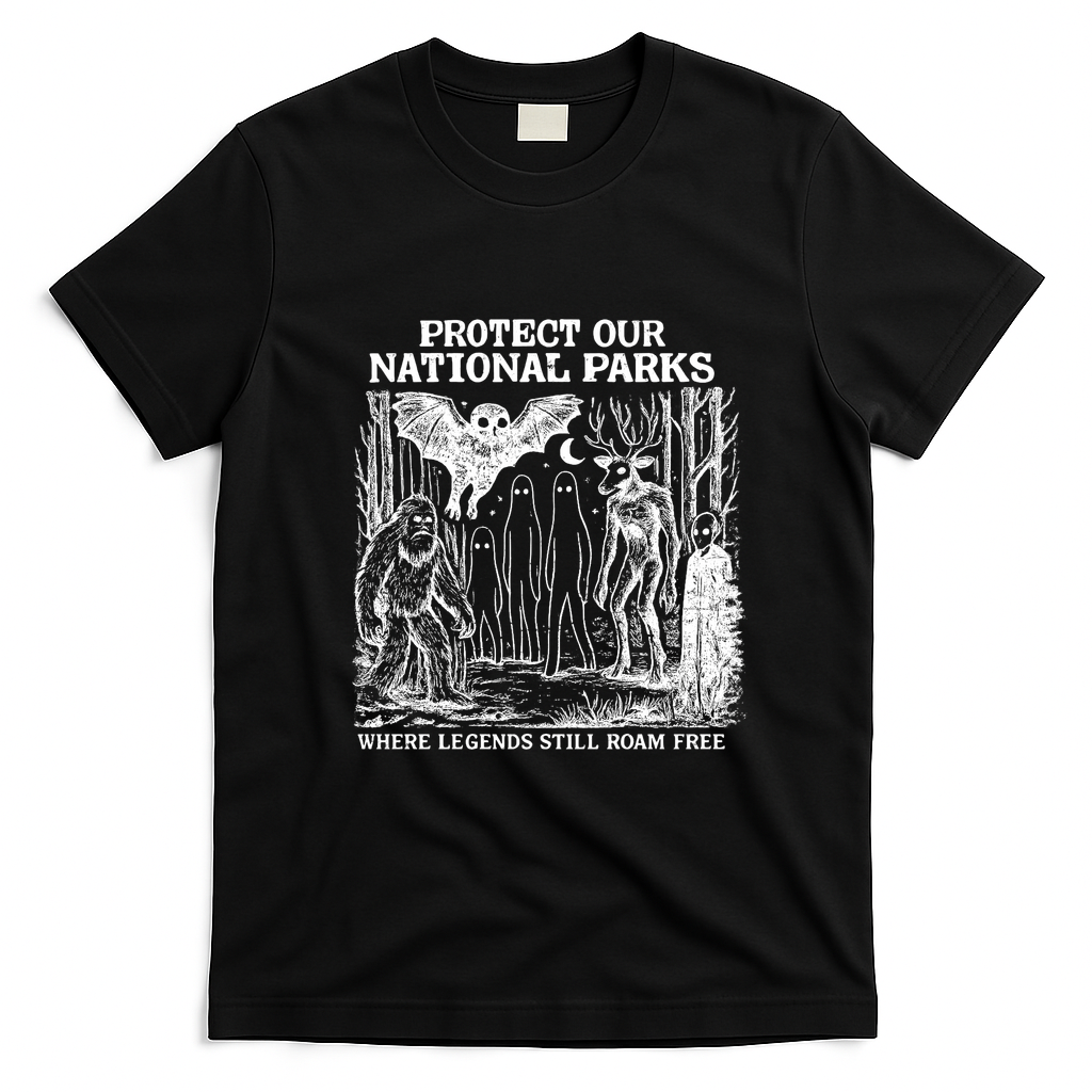 Protect Our National Parks Mothman Cryptid Weirdcore Horror T-Shirt - Black