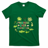 Progress Over Perfection Frog Back To School Teacher T-Shirt - Green
