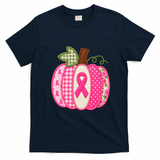 Patchwork Pumpkin Cancer Autumn Fall Halloween T-Shirt - Navy Blue