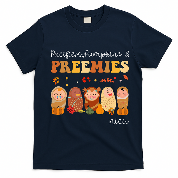 Pacifiers Pumpkins & Preemies Neonatal Nicu Nurse Halloween T-Shirt - Navy Blue