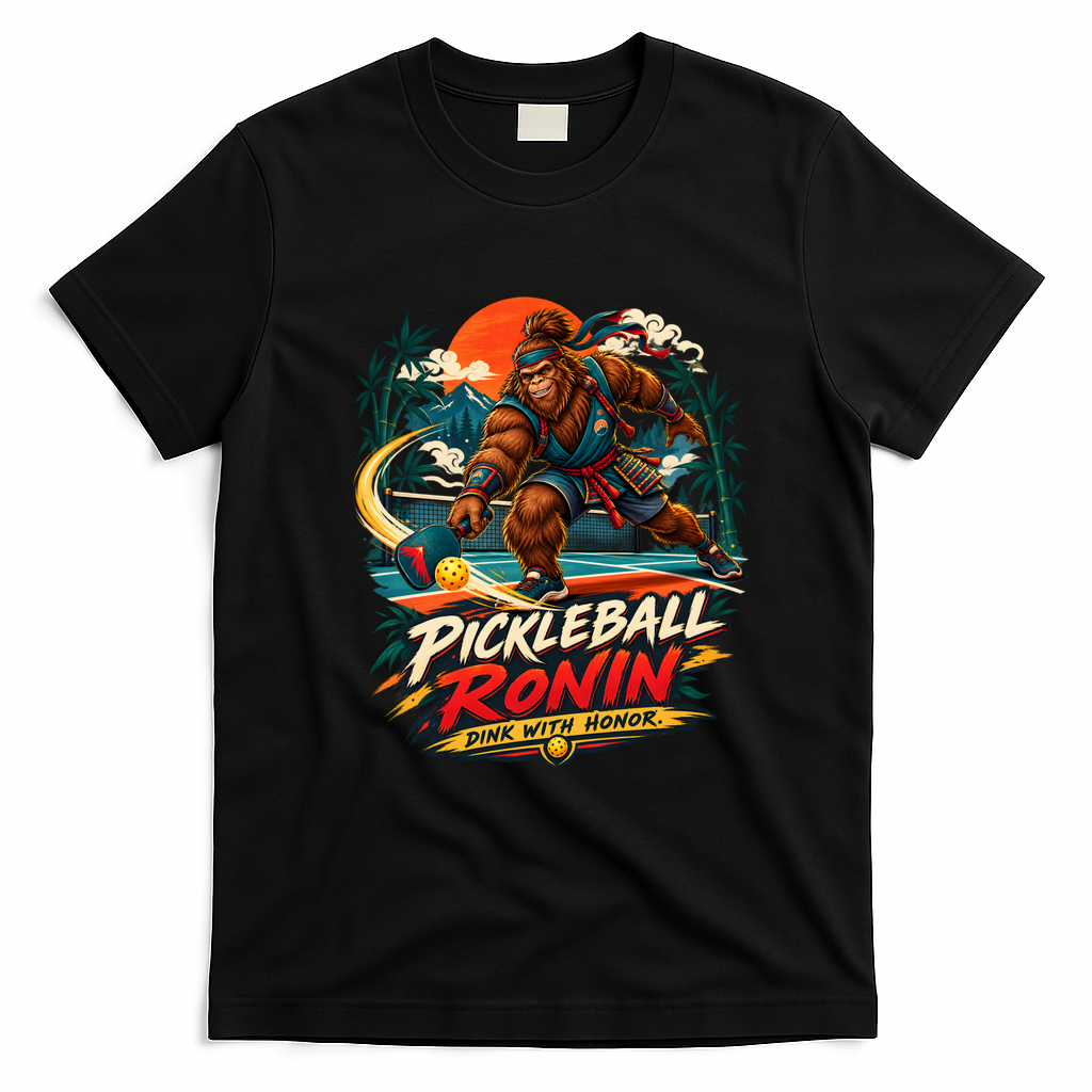 Pickleball Ronin – Dink With Honor Bigfoot Samurai T-Shirt - Black