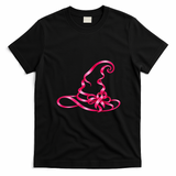 Pink Ribbon Witch Hat Breast Cancer Halloween T-Shirt - Black