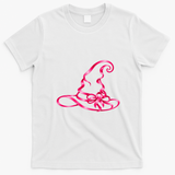 Pink Ribbon Witch Hat Breast Cancer Halloween T-Shirt - White