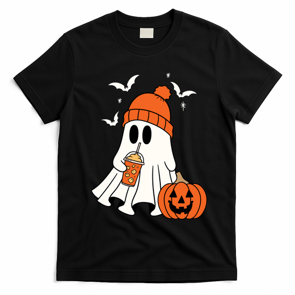 Pumpkin Spice Ghost Spooky Season T-Shirt - Black