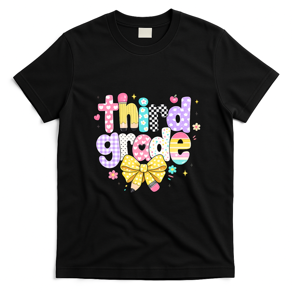 Preppy Third Grade Teacher 3rd Grade Back To School T-Shirt - Black