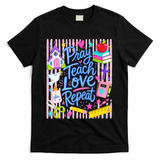 Pray Teach Love Repeat Christian Teacher Striped T-Shirt - Black