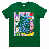 Pray Teach Love Repeat Christian Teacher Striped T-Shirt - Green