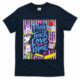 Pray Teach Love Repeat Christian Teacher Striped T-Shirt - Navy