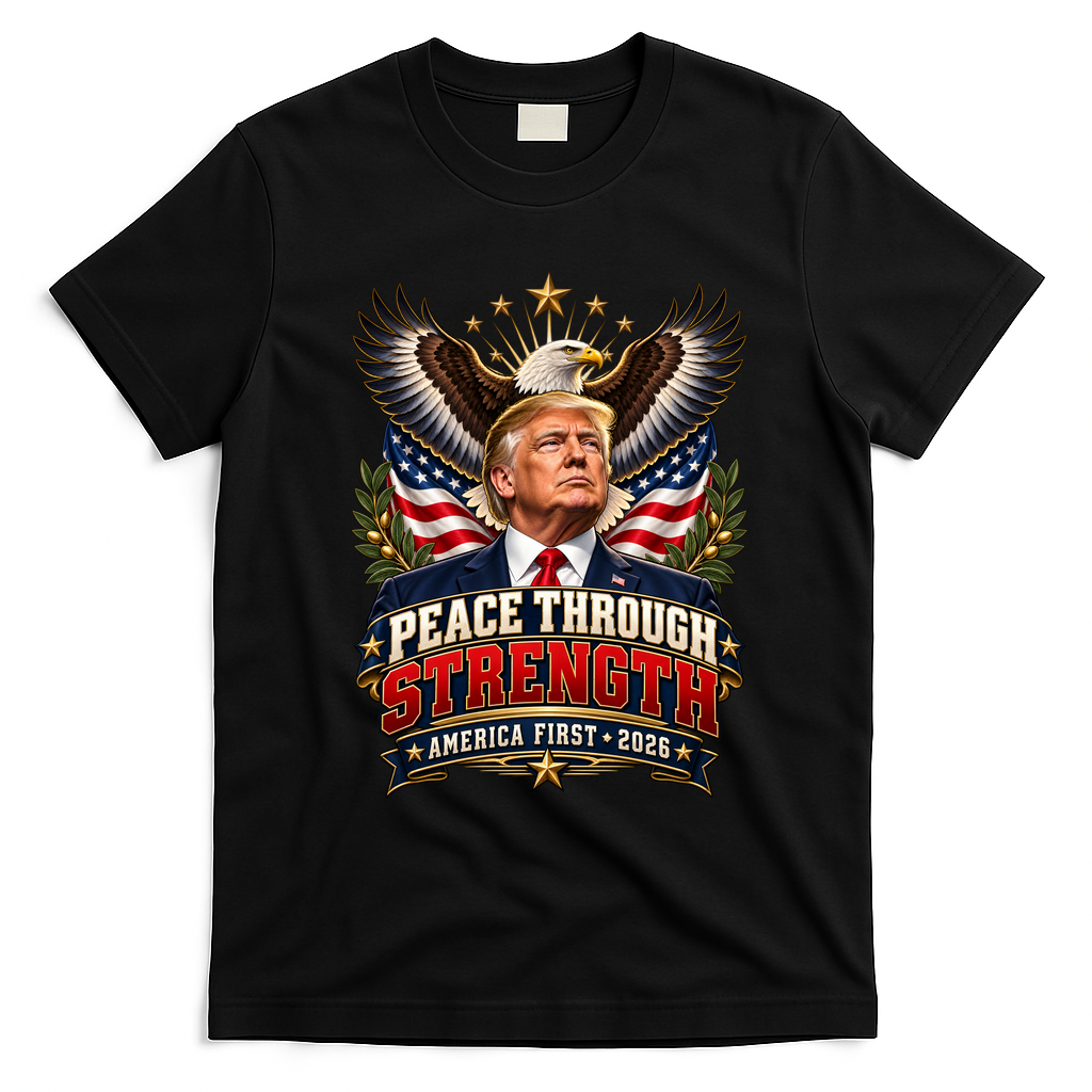 Peace Through Strength America First Trump 2026 T-Shirt - Black
