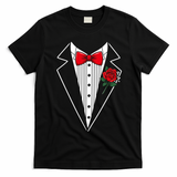 Party Tux Tuxedo Rose Bow Tie Costume Halloween T-Shirt - Black