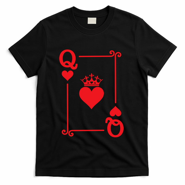 Queen Hearts Card Costume Playing Cards Queen Of Hearts T-Shirt - Black
