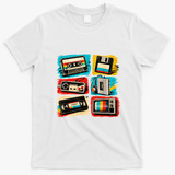 Retro 80s 90s Cassette Tapes Graphic Funny Vintage Outfit T-Shirt - White