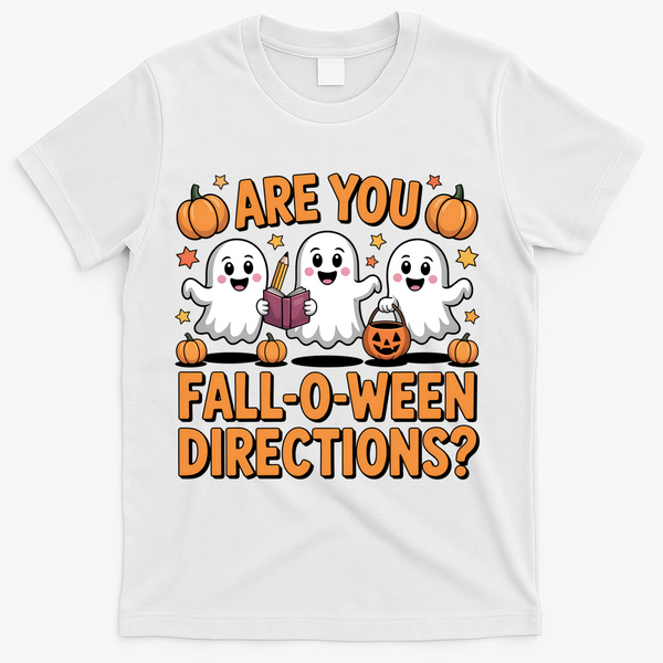 Retro Are You Fall O Ween Directions Teacher Halloween T-Shirt - White