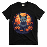 Russian Blue Cat Halloween Pumpkin Love Cats T-Shirt - Black