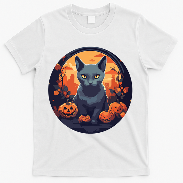 Russian Blue Cat Halloween Pumpkin Love Cats T-Shirt - White