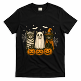 Retro Black Cat Witch Scary Halloween Pumpkin Spooky T-Shirt - Black