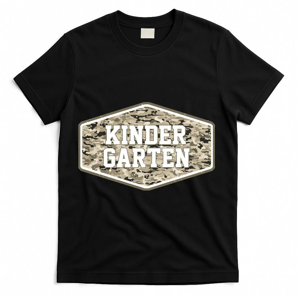 Retro Back To School Old Camo Kindergarten T-Shirt - Black