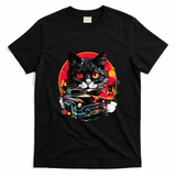 Retro Cat Classic Car Vintage Neon Art T-Shirt - Black