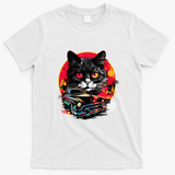 Retro Cat Classic Car Vintage Neon Art T-Shirt - White